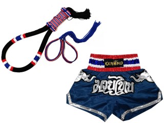 Mongkol Prajead szett Muay Thai rövidnadrággal : Set-Mongkol-Flag-Black-125-Navy