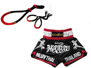 Mongkol Prajead szett Muay Thai rövidnadrággal : Készlet-Mongkol-ThaiStyle-Fekete-Piros-133-Fekete